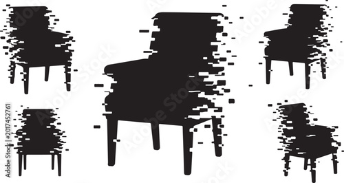 Grunge Piano, Distressed Music, Black Silhouettes, Vector Graphics