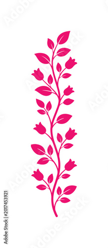 Photos Magenta floral vine vector illustration, pink flower branch silhouette with leav