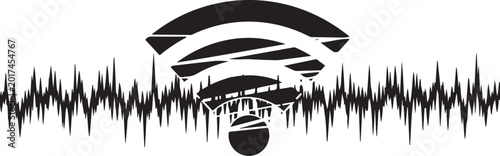 Sound wave, audio signal, music icon, black vector graphic