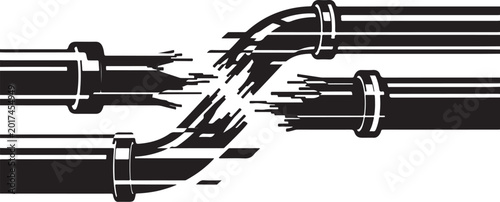 Broken pencils, fractured stationery, shattered writing utensils, black vector icons