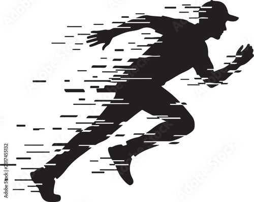 Running Man Silhouette, Motion Blur Vector, Black Speedster Icon