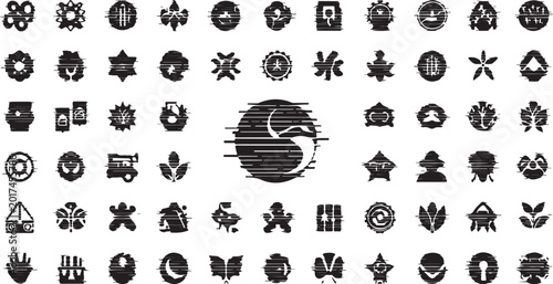 Black icons set, 40 symbol collection, vector graphics, flat style