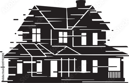 Black house, modern home, vector illustration, architectural design