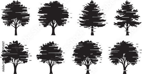 Tree silhouettes, black tree icons, vector trees, foliage graphics