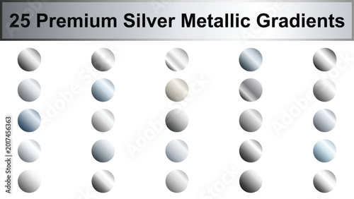 Fotografia 25 Silver Metallic Gradient Spheres and Swatches for Graphic Design