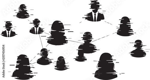 Business network, professional connections, teamwork, black silhouettes, vector icons
