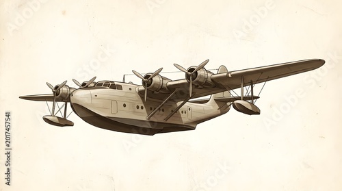 Vintage Dornier Do 24 Flying Boat Aircraft Illustration.