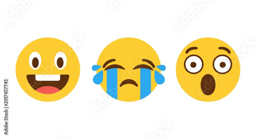 Slika na platnu Three expressive emoji faces showing different emotions.
