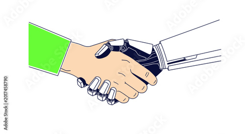 Schilderij op canvas Human and Robot Handshake - Future Technology and Business Partnership