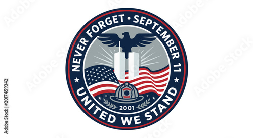 Quadro su tela Patriot Day 9/11 Never Forget Badge Vector Design USA Memorial Emblem, September