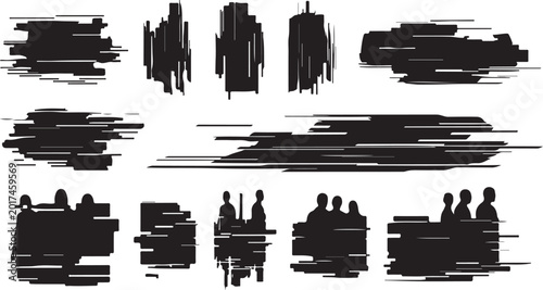 Silhouette of people and abstract brush strokes