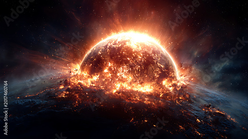 Planet earth engulfed by fiery