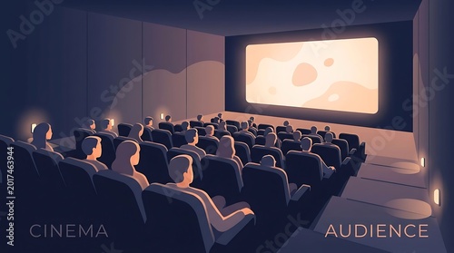 People sitting in a dark movie theater watching a film
