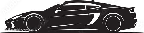 Sleek sports car vector, black silhouette, side view, modern design