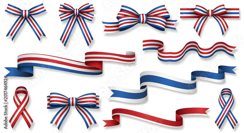 Red White Blue Ribbon Bundle With Festive Elements