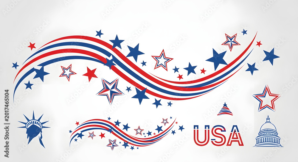 Fototapeta premium American Celebration Graphics & Clipart Bundle, 4th of July Fireworks & Patriotic Graphics Bundle, USA Patriotic Celebration Clipart Collection