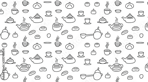 Schilderij op canvas Seamless tea and dim sum pattern illustrations with teapots, cups, and food vect
