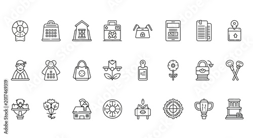 Schilderij op canvas Black and white line icons set.