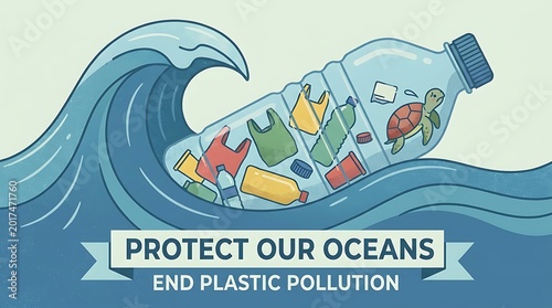 Flat Illustration Collection of Ocean Plastic Pollution Awareness and Diverse People in Traditional Global Attire