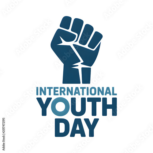 International youth day fist icon and text with international, strength