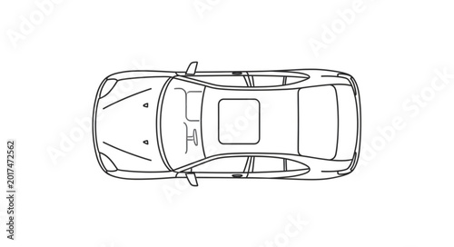 Tablou pe pânză Top View Outline Drawing of a Modern Sedan Car.