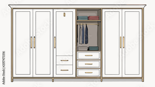 Tableau sur toile Large white wooden wardrobe closet.