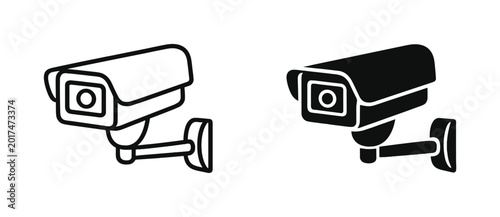 Cuadro en lienzo Security camera surveillance icon set, outline and silhouette CCTV monitoring sy