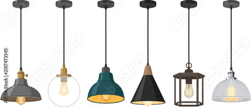 Obraz na płótnie Modern Pendant Lights Vector - Hanging Ceiling Lamp Industrial Lighting Set