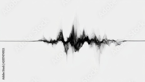 Abstract monochrome waveform visualization, chaotic energetic peaks and troughs