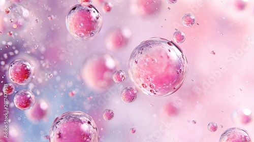Close-up macro view of luminous pink spheres with intricate internal textures in soft light