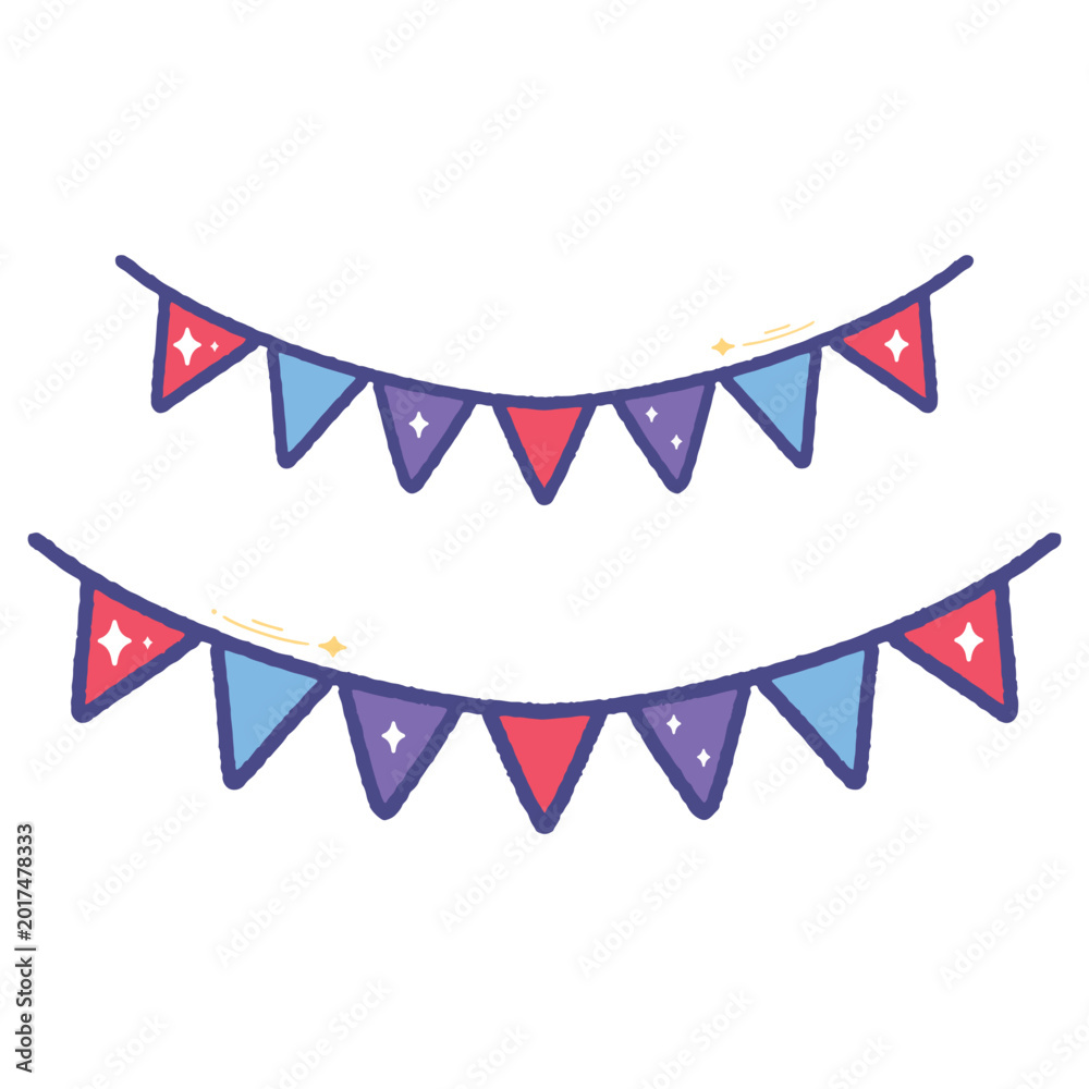 Obraz premium Hanging party bunting flags with stars for celebration. Hand drawn.