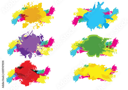 Abstract vector colorful paint splatter. Paint splash set. Vector illustration. blue red green pink orange colour