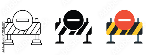 Φωτογραφία Road barrier with stop sign icon, construction detour warning symbol, traffic pr