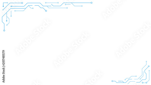 Minimal Circuit Corner Borders Set Blue Technology Line Frame Background Vector	