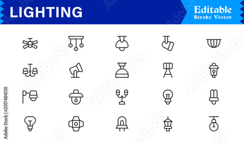 Cuadro en lienzo Lighting Equipment and Fixture Icons – Professional Line Icon Set with Minimal a