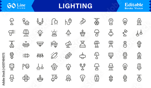 Quadro su tela Lighting Equipment and Fixture Icons – Professional Line Icon Set with Minimal a