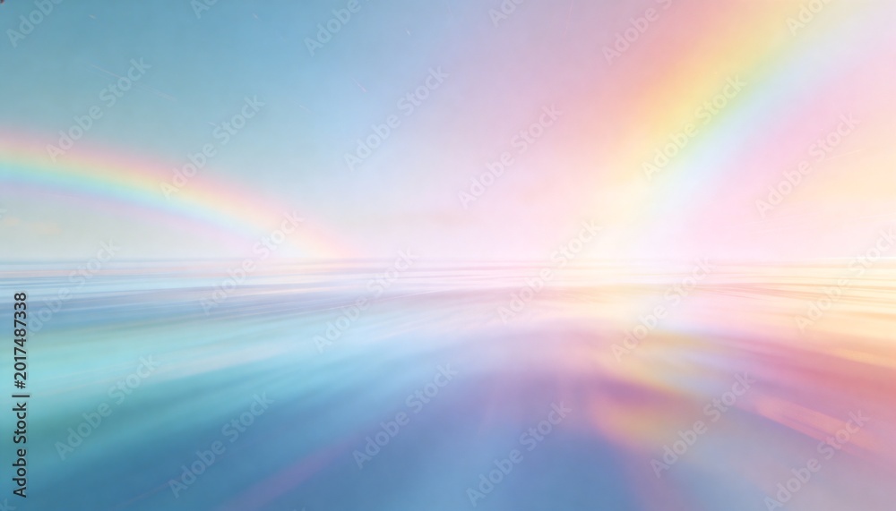 Naklejka premium Displaying central bright horizon over calm water, showing primary and second rainbows, color bands