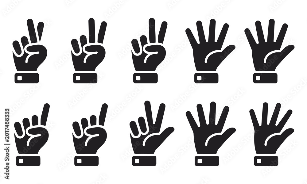 Fototapeta premium Finger counting icon vector, human hand gesture counting numbers symbol set, educational math concept illustration, modern minimalist vector graphic for classroom apps tutorials and learning interface