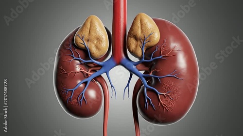 Human Kidney Anatomy with Adrenal Glands and Vasculature