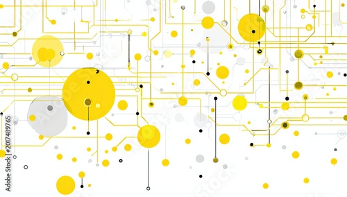 Abstract yellow and gray digital network with connecting nodes