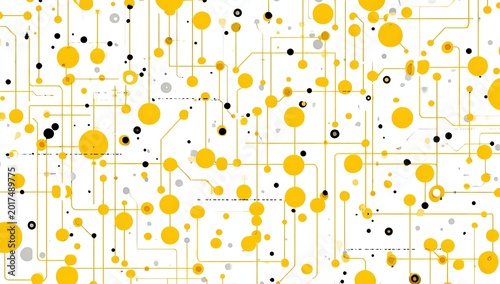 Abstract network of yellow nodes and lines on a white background