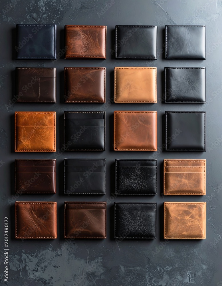 Fototapeta premium Assorted Leather Wallets in Various Colors and Styles on Display