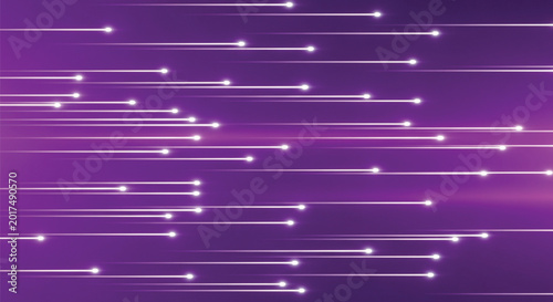 Abstract purple background with horizontal white light streaks and glowing trails representing high speed data transfer motion blur and technology energy.