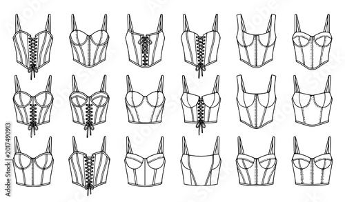 Fotografía Minimal Corset Top Line Art Vector Collection for Fashion Sewing and Tattoo Desi