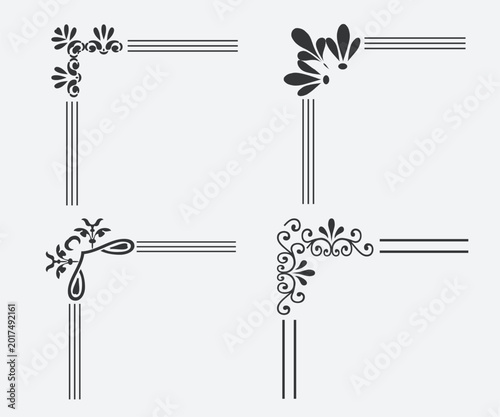 Vector corner Sign or border ornament set oriental decorative art square corner sign
