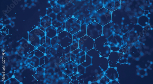 Canvastavla Abstract digital network of glowing blue interconnected hexagonal molecular structures and dots representing science technology or data connections