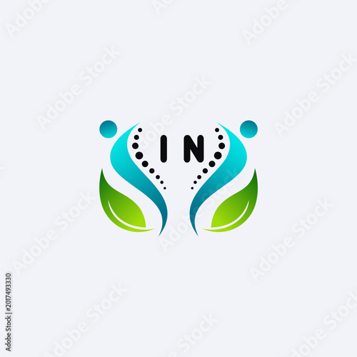 IN initials modern and minimalist abstract logo with human and leaf elements