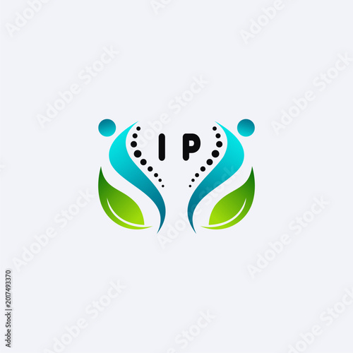 IP initials modern and minimalist abstract logo with human and leaf elements