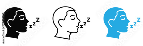Photos Sleeping human head icons in different colors for sleep and rest concepts