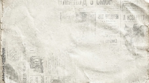 Old Tattered Newspaper with Faded Text and Wrinkles